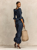 Women's Cotton And Linen Solid Color Floral Embellished Top And Trousers Set ZMZ2208I5XT