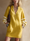 Women's Fashionable Yellow Zip-up Collar High-elastic Knit Mini Dress ZMZ2216I4SWL