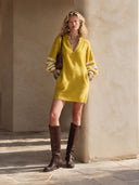 Women's Fashionable Yellow Zip-up Collar High-elastic Knit Mini Dress ZMZ2216I4SWL
