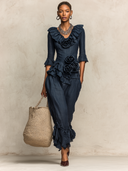 Women's Cotton And Linen Solid Color Floral Embellished Top And Trousers Set ZMZ2208I5XT