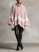 Women's Relaxed-Fit Striped Cable-Knit Turtleneck Sweater ZMZ2203I6XT