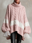 Women's Relaxed-Fit Striped Cable-Knit Turtleneck Sweater ZMZ2203I6XT