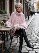 Women's Relaxed-Fit Striped Cable-Knit Turtleneck Sweater ZMZ2203I6XT