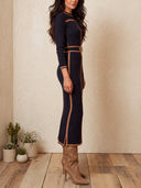 Women's Contrast Trim Ribbed Knit Belted Midi Sweater Dress ZMZ2352I2YZH