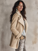 Women's Western-style Faux-shearling Lined Suede Moto Coat ZMZ2367I2XT