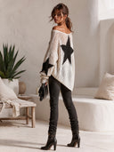 Women's Casual Off-shoulder Star Print Openwork Knit Loose Sweater ZMZ2334I6XT