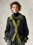 Women's Classic Dark Grey Color-Block Button-Front Knit Cardigan ZMZ2223I6SWL