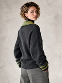 Women's Classic Dark Grey Color-Block Button-Front Knit Cardigan ZMZ2223I6SWL
