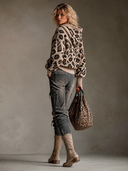 Women's Casual Loose Leopard Print Half-zip Hooded Knit Sweatshirt ZMZ2213I7XT