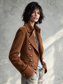Women's Solid-Color Military-Style Double-Breasted Cropped Jacket ZMZ2303I2XT