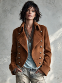 Women's Solid-Color Military-Style Double-Breasted Cropped Jacket ZMZ2303I2XT