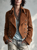 Women's Solid-Color Military-Style Double-Breasted Cropped Jacket ZMZ2303I2XT