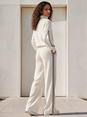Women's Casual Ribbed Quarter-zip Knit Top And Trousers Two-piece Set ZMZ2445I5XT