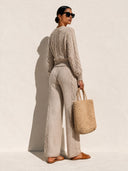 Women's Retro Casual Cable-Knit Cropped Sweater And Wide-Leg Pants Two-Piece Set ZMZ2423I9XT