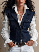 Women's Vintage Casual Denim Fringe Vest ZMZ2442I8ZJY