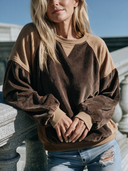 Women's Retro Casual Corduroy And Faux Suede Panel Pullover Sweatshirt ZMZ2453I2ZJY