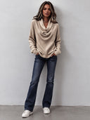 Women's Retro Casual Duffle Collar Waffle Knit Loose Sweatshirt ZMZ2429I4XT