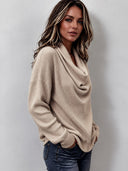 Women's Retro Casual Duffle Collar Waffle Knit Loose Sweatshirt ZMZ2429I4XT