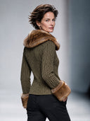 Women's Retro Casual Faux Fur Trim Cable Knit Cardigan ZMZ2489I0XT