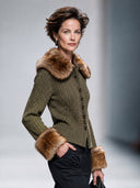 Women's Retro Casual Faux Fur Trim Cable Knit Cardigan ZMZ2489I0XT
