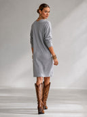 Women's Asymmetric Button V-Neck Mixed-Color Knit Mini Dress ZMZ2421I6XT