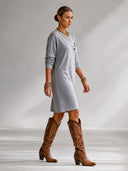 Women's Asymmetric Button V-Neck Mixed-Color Knit Mini Dress ZMZ2421I6XT