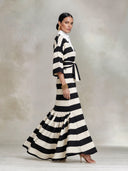 Women's Casual Vacation Striped Waist Tie Fishtail Maxi Dress ZMZ2450I4XT