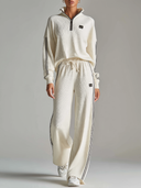 Women's Casual Ribbed Quarter-zip Knit Top And Trousers Two-piece Set ZMZ2445I5XT