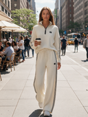 Women's Casual Ribbed Quarter-zip Knit Top And Trousers Two-piece Set ZMZ2445I5XT