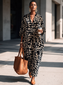 Women's Vintage-Style Casual Printed Velvet V-Neck Long-Sleeve Loose Maxi Dress ZMZ2255I5ZYY