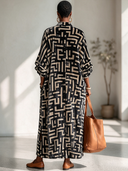 Women's Vintage-Style Casual Printed Velvet V-Neck Long-Sleeve Loose Maxi Dress ZMZ2255I5ZYY
