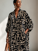 Women's Vintage-Style Casual Printed Velvet V-Neck Long-Sleeve Loose Maxi Dress ZMZ2255I5ZYY