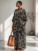 Women's Vintage-Style Casual Printed Velvet V-Neck Long-Sleeve Loose Maxi Dress ZMZ2255I5ZYY