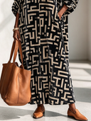 Women's Vintage-Style Casual Printed Velvet V-Neck Long-Sleeve Loose Maxi Dress ZMZ2255I5ZYY