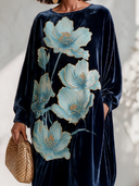Women's Vintage-style Elegant Velvet Printed Long-sleeve Top And Elastic-waist Skirt (top Can Be Worn As A Midi Dress) ZMZ2276I0ZYY