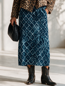 Women's Vintage-style Elegant Velvet Printed Long-sleeve Top And Elastic-waist Skirt (top Can Be Worn As A Midi Dress) ZMZ2276I0ZYY