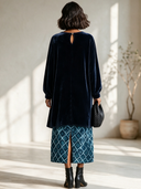 Women's Vintage-style Elegant Velvet Printed Long-sleeve Top And Elastic-waist Skirt (top Can Be Worn As A Midi Dress) ZMZ2276I0ZYY