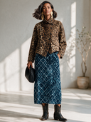 Women's Vintage-style Elegant Velvet Printed Long-sleeve Top And Elastic-waist Skirt (top Can Be Worn As A Midi Dress) ZMZ2276I0ZYY