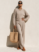 Women's Retro Casual Cable-Knit Cropped Sweater And Wide-Leg Pants Two-Piece Set ZMZ2423I9XT