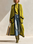 Women's Stylish Avocado-Green Open-Front Knit Cardigan ZMZ2487I3SWL