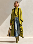 Women's Stylish Avocado-Green Open-Front Knit Cardigan ZMZ2487I3SWL