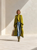 Women's Stylish Avocado-Green Open-Front Knit Cardigan ZMZ2487I3SWL