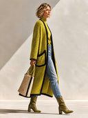 Women's Stylish Avocado-Green Open-Front Knit Cardigan ZMZ2487I3SWL