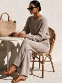 Women's Retro Casual Cable-Knit Cropped Sweater And Wide-Leg Pants Two-Piece Set ZMZ2423I9XT