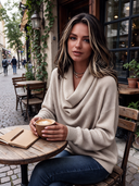 Women's Retro Casual Duffle Collar Waffle Knit Loose Sweatshirt ZMZ2429I4XT
