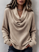 Women's Retro Casual Duffle Collar Waffle Knit Loose Sweatshirt ZMZ2429I4XT