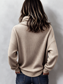Women's Retro Casual Duffle Collar Waffle Knit Loose Sweatshirt ZMZ2429I4XT