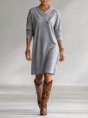 Women's Asymmetric Button V-Neck Mixed-Color Knit Mini Dress ZMZ2421I6XT