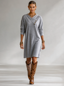 Women's Asymmetric Button V-Neck Mixed-Color Knit Mini Dress ZMZ2421I6XT