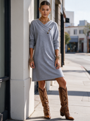 Women's Asymmetric Button V-Neck Mixed-Color Knit Mini Dress ZMZ2421I6XT
